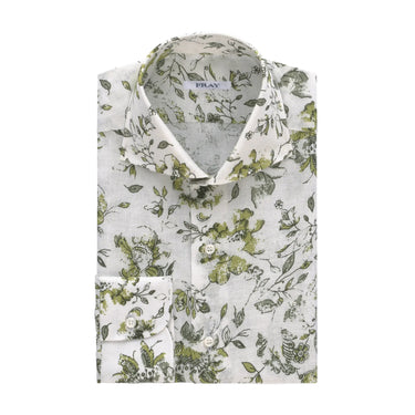 Fray Casual Linen Shirt with Flower Print - SARTALE