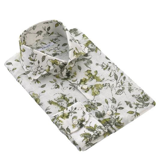 Fray Casual Linen Shirt with Flower Print - SARTALE