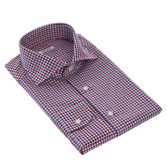 Fray Checked Blue and Red Shirt with Cutaway Collar - SARTALE