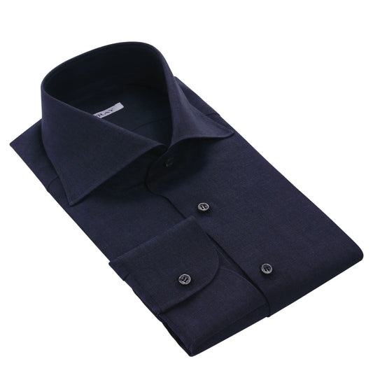 Fray Linen Dark Blue Shirt with Spread Collar - SARTALE