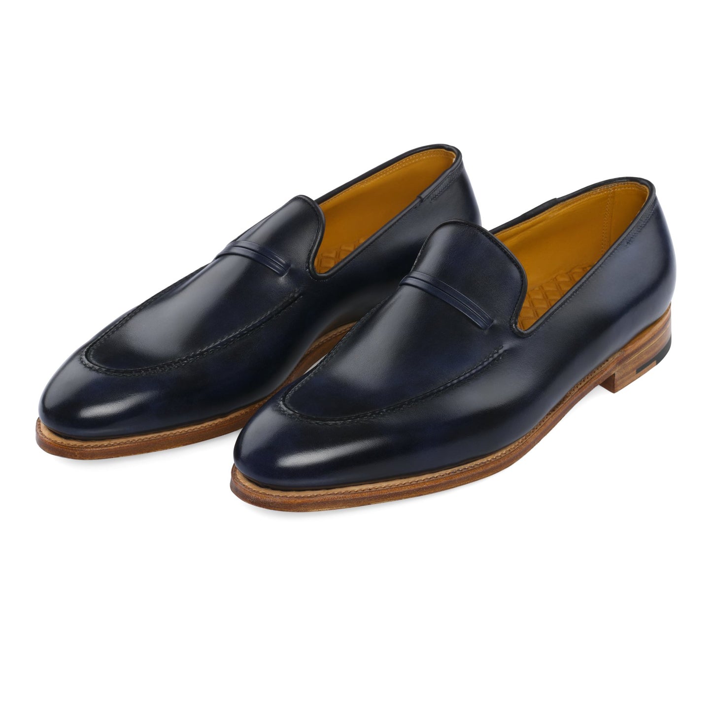 John Lobb "Amble" Classic Leather Loafer with Hand-Stitched Apron in Blue - SARTALE