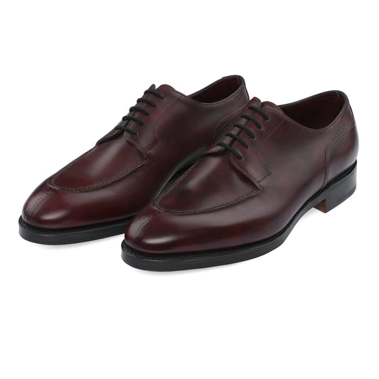 John Lobb "Harlyn" Five-Eyelet Leather Derby Shoes with Hand-Stitched Apron in Plum Red - SARTALE