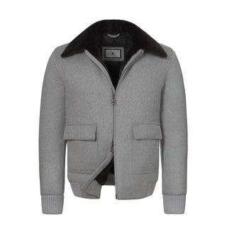 Kired Cashmere and Fur Bomber with Detachable Fur Collar in Light Grey - SARTALE
