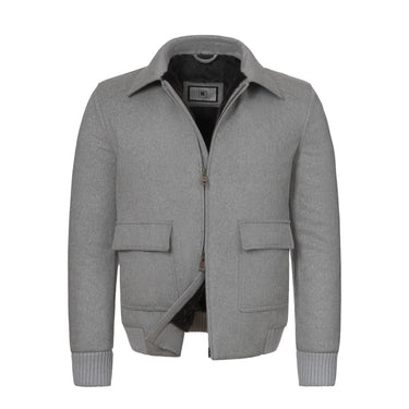 Kired Cashmere and Fur Bomber with Detachable Fur Collar in Light Grey - SARTALE