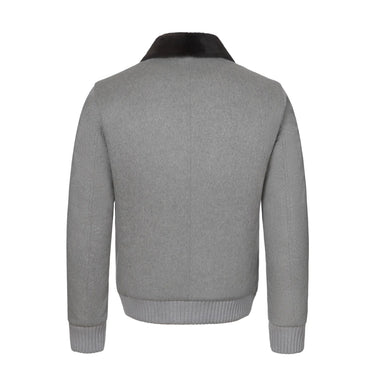 Kired Cashmere and Fur Bomber with Detachable Fur Collar in Light Grey - SARTALE