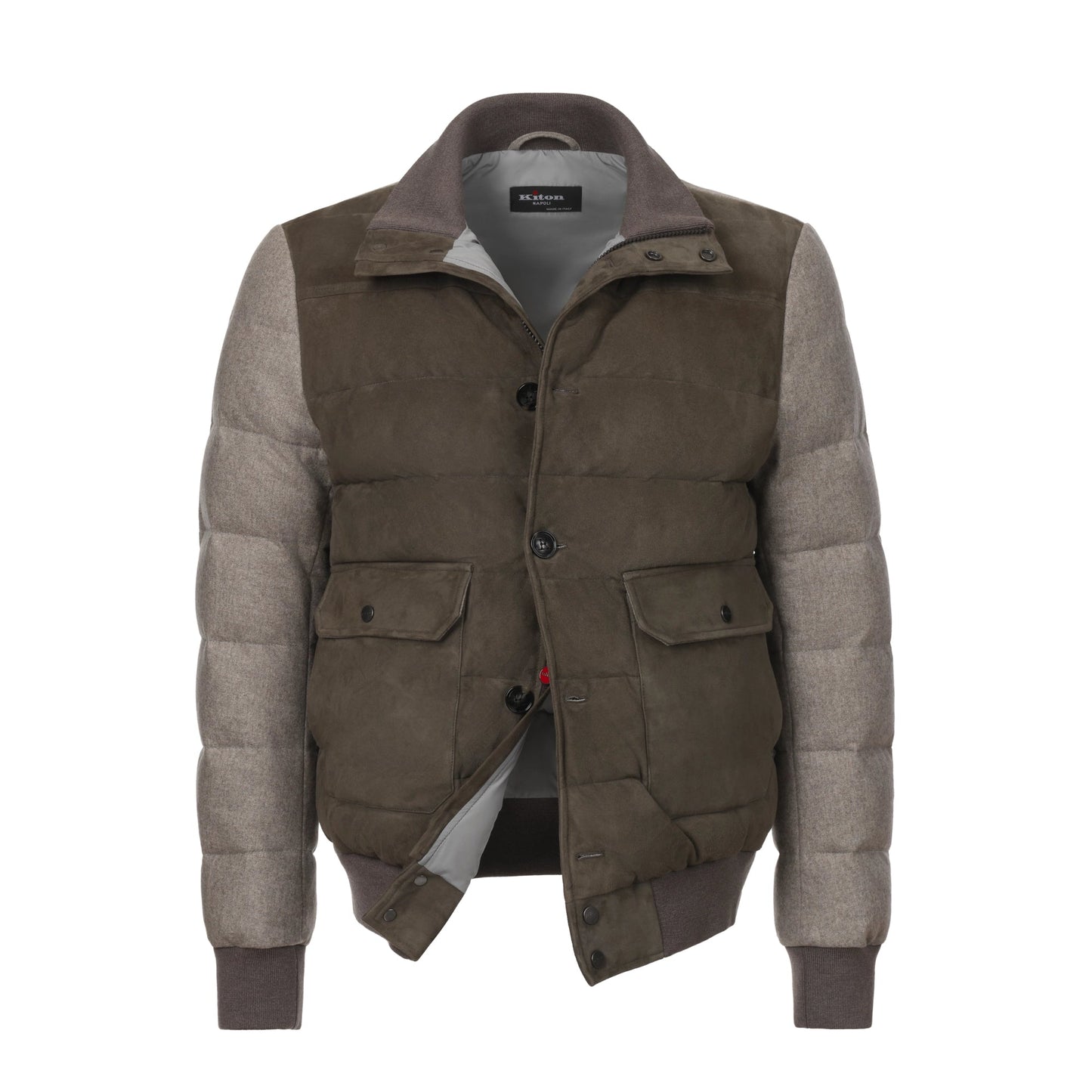 Kiton Calf Leather Down Jacket in Taupe - SARTALE