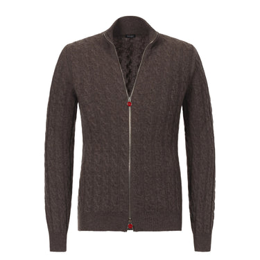 Kiton Cashmere Zip-Up Cardigan in Chocolate Brown - SARTALE