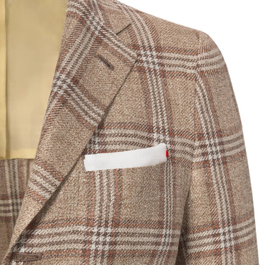Kiton Glencheck Linen, Silk and Cotton Jacket in Brown and White - SARTALE