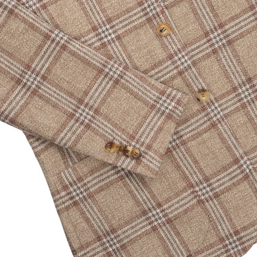 Kiton Glencheck Linen, Silk and Cotton Jacket in Brown and White - SARTALE