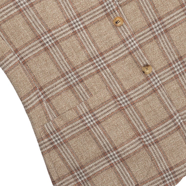 Kiton Glencheck Linen, Silk and Cotton Jacket in Brown and White - SARTALE