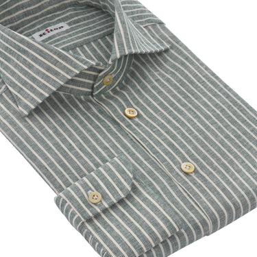 Kiton Linen-Blend Shirt in Green and White - SARTALE