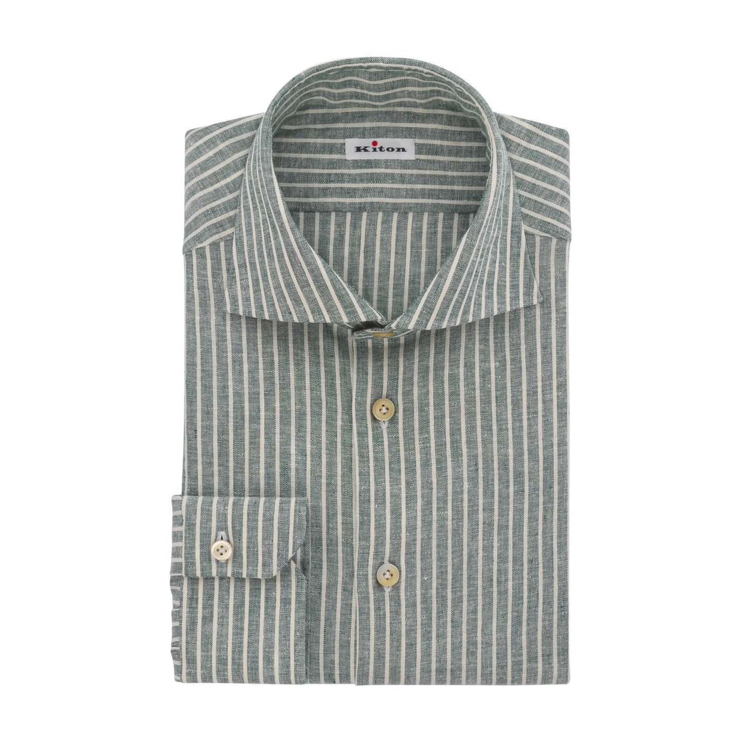 Kiton Linen-Blend Shirt in Green and White - SARTALE