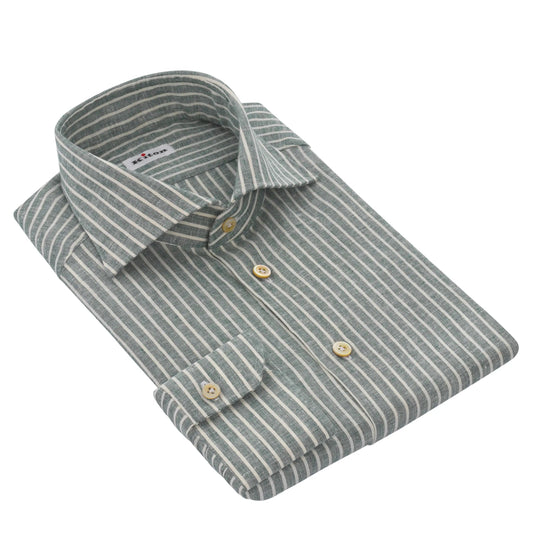 Kiton Linen-Blend Shirt in Green and White - SARTALE