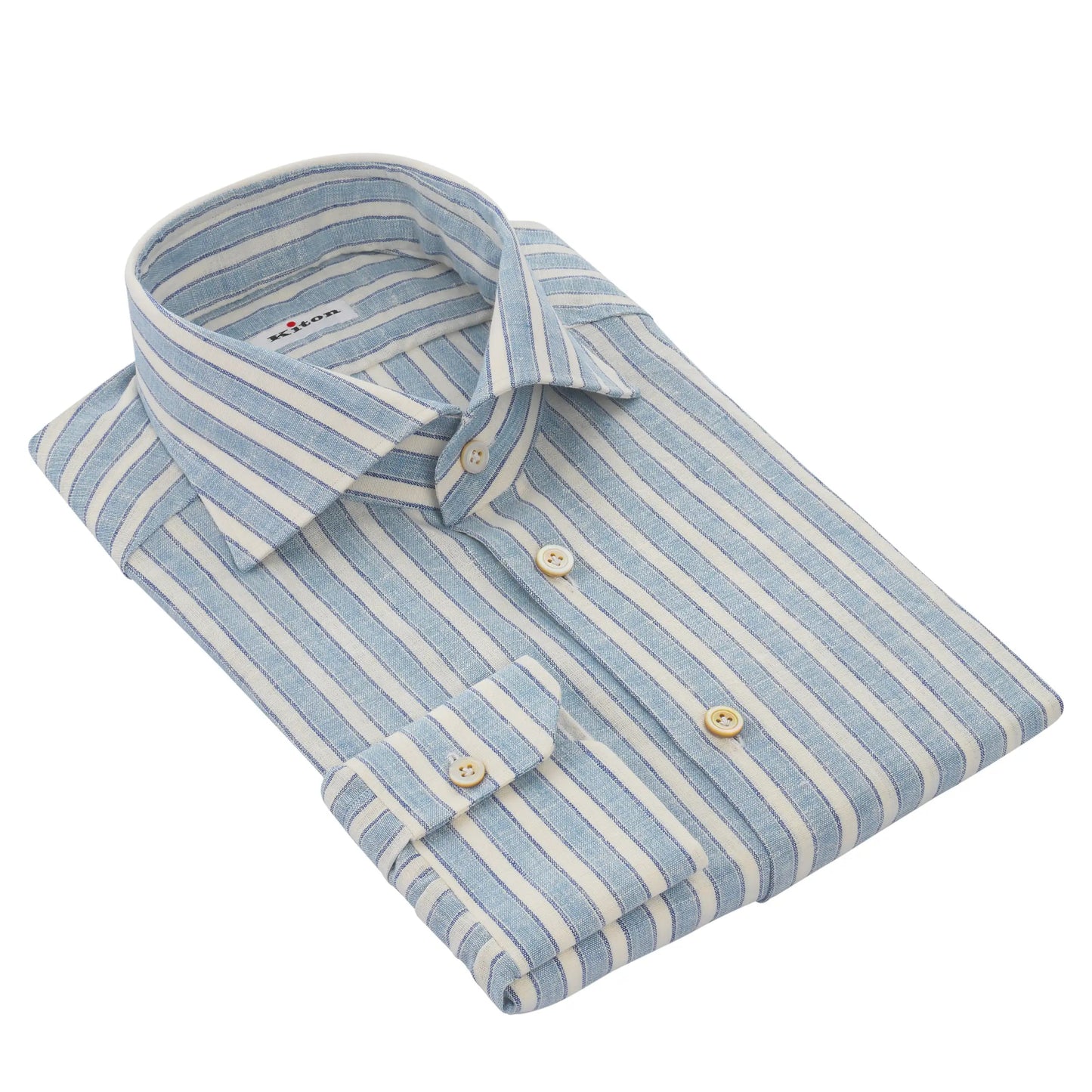 Kiton Linen-Blend Shirt in White and Blue - SARTALE