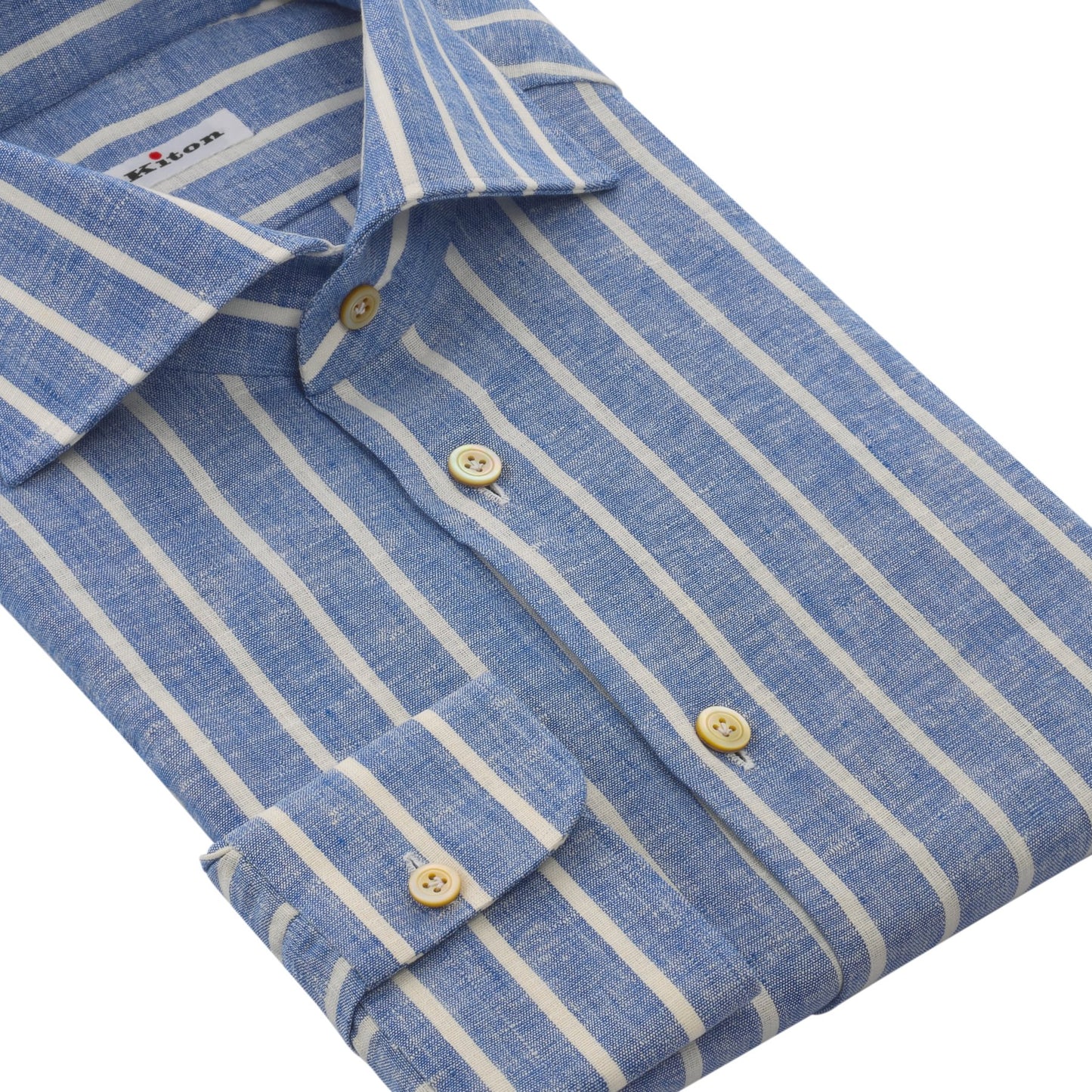 Kiton Linen-Blend Striped Shirt in Light Blue and White - SARTALE