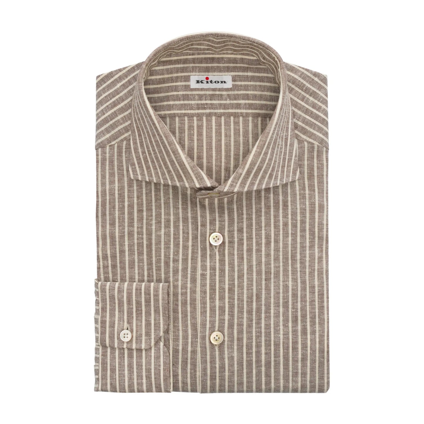 Kiton Linen Striped Shirt in Brown and White - SARTALE