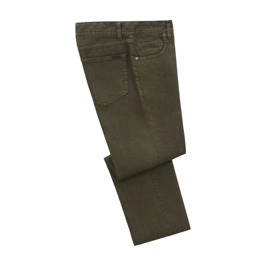 Loro Piana Linen-Blend 5-Pockets Trousers in Seaweed Green - SARTALE