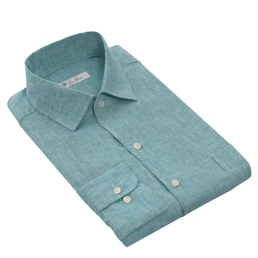 Loro Piana Linen Shirt with Chest Pocket in Sky Blue - SARTALE