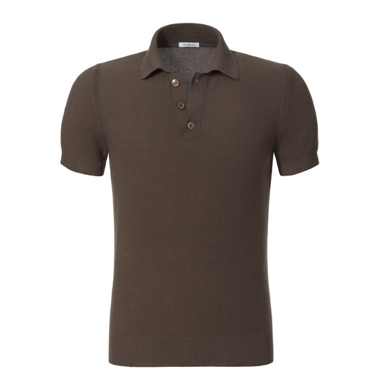 Malo Cotton Knitted Polo in Brown - SARTALE