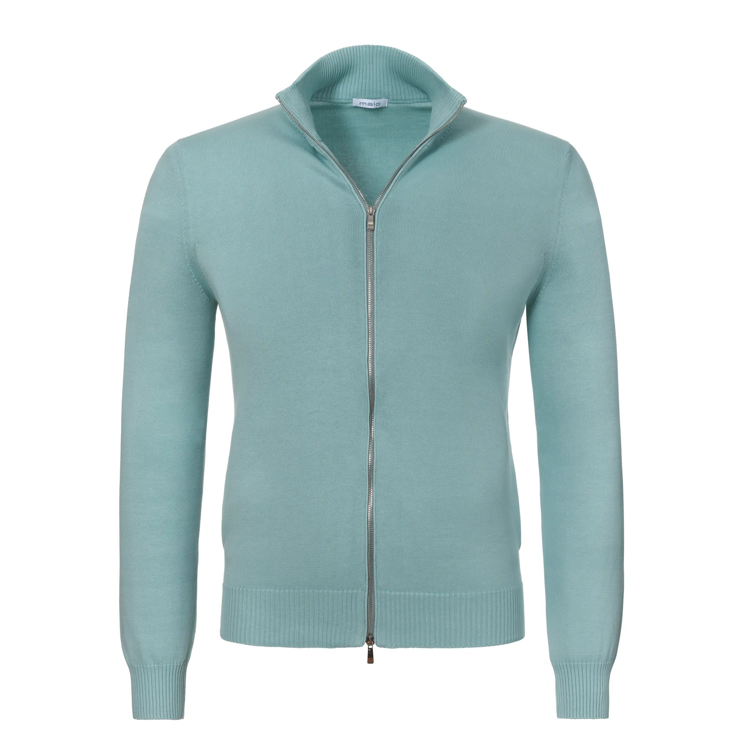 Cotton Zip Up Sweater in Light Blue