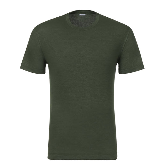 Malo Crew-Neck Linen T-Shirt in Dark Green - SARTALE